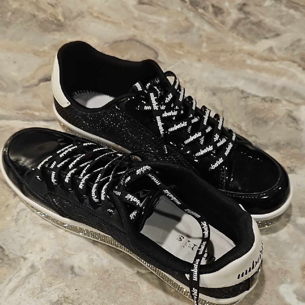 Black and White Sneakers with Logo Laces